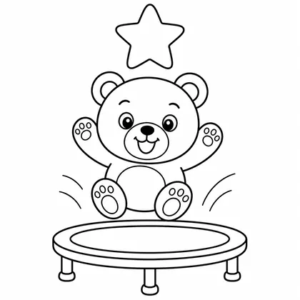 Dibujo de oso en cama elastica para colorear