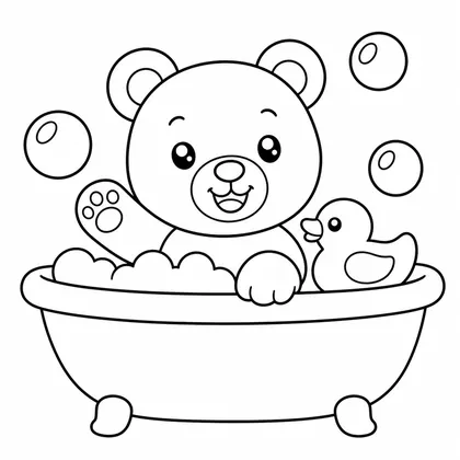 Dibujo de oso en baño de burbujas para colorear