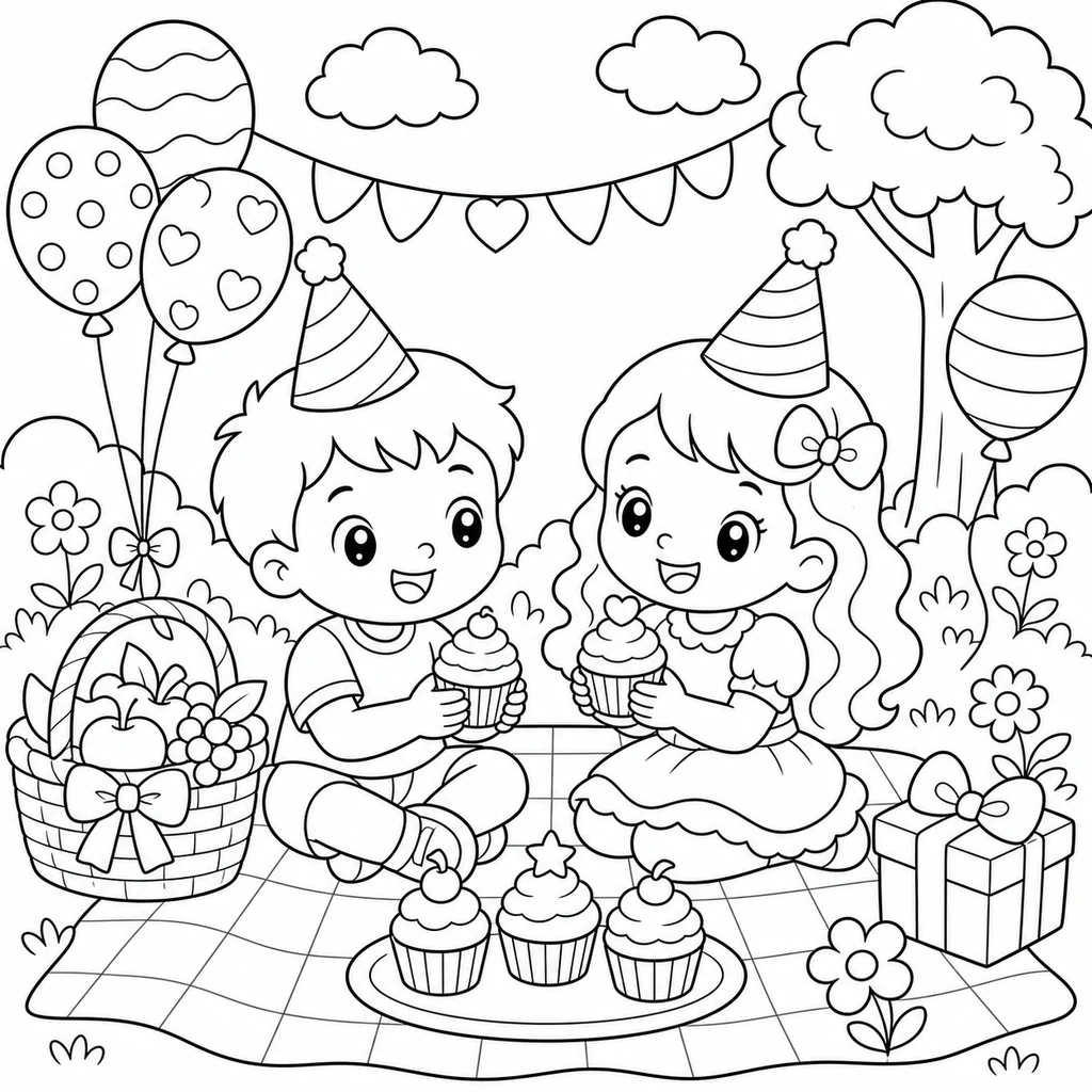 Disegno di compleanno 4 da colorare