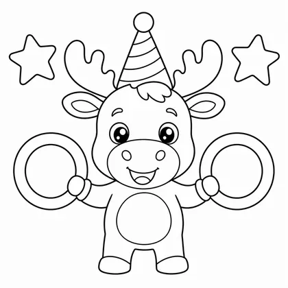 Dibujo de alce con aros de carnaval para colorear