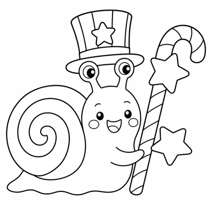Dibujo de caracol con baston de fiesta para colorear