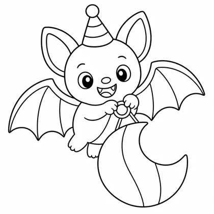 Dibujo de murciélago con farol de luna para colorear