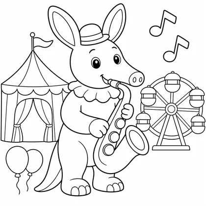 Dibujo de oso hormiguero con saxofon para colorear
