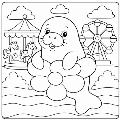 Dibujo de manati con flotador de flor para colorear