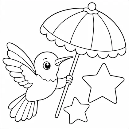 Dibujo de colibri con sombrilla de carnaval para colorear