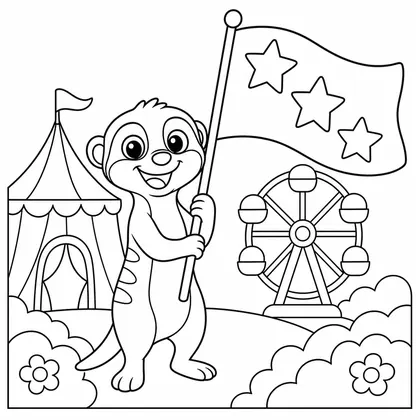 Dibujo de suricata con bandera de fiesta para colorear