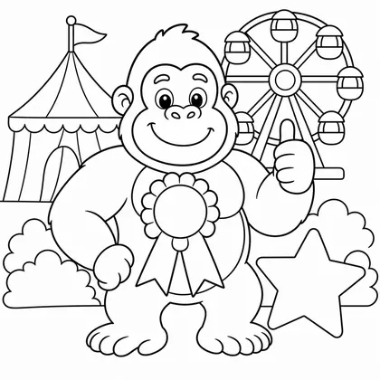 Dibujo de gorila con premio de carnaval para colorear