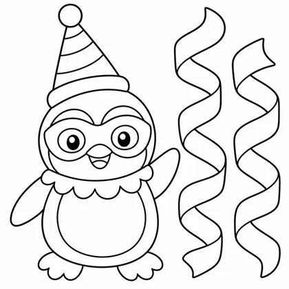 Dibujo de pingüino con sombrero de carnaval para colorear