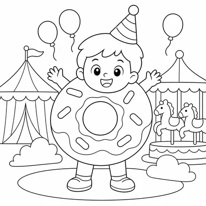 Dibujo de niño con disfraz de rosquilla para colorear