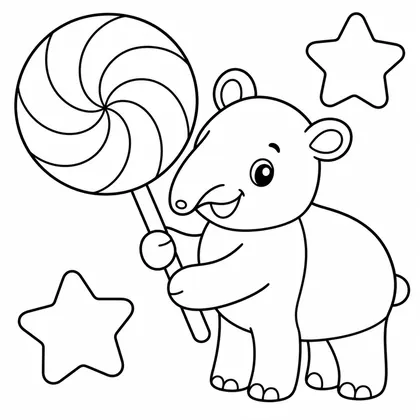 Dibujo de tapir con piruleta de carnaval para colorear