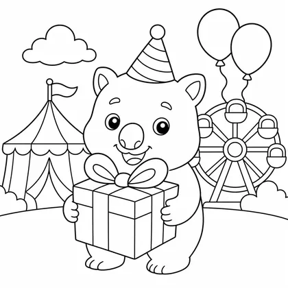Dibujo de wombat con regalo de fiesta para colorear