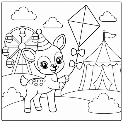Dibujo de ciervo con cometa de carnaval para colorear