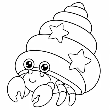 Dibujo de cangrejo ermitano con concha de fiesta para colorear