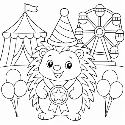 Dibujo de puercoespin con medalla de carnaval para colorear