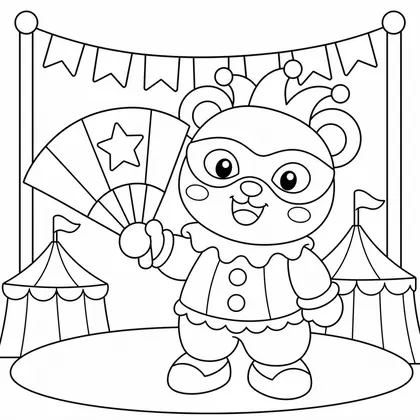 Dibujo de oso con abanico para colorear