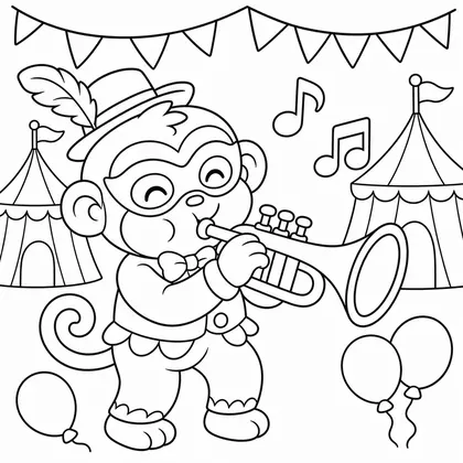 Dibujo de mono con trompeta para colorear