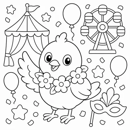 Dibujo de pájaro con collar de flores para colorear