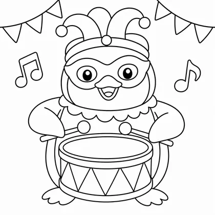 Dibujo de pingüino con tambor para colorear