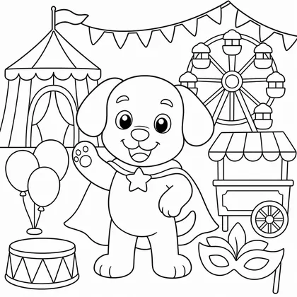 Dibujo de perro con capa de superhéroe para colorear
