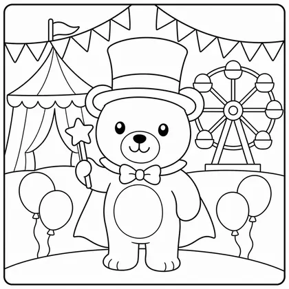 Dibujo de oso con gorro de mágico para colorear