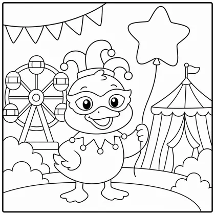 Dibujo de pato con globo estrellado para colorear