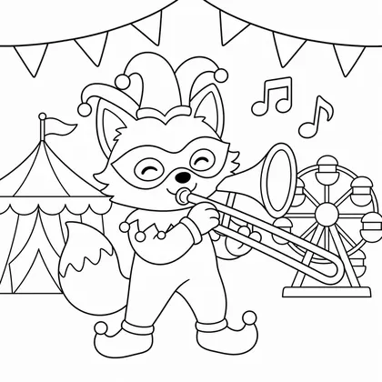 Dibujo de zorro con trombón para colorear