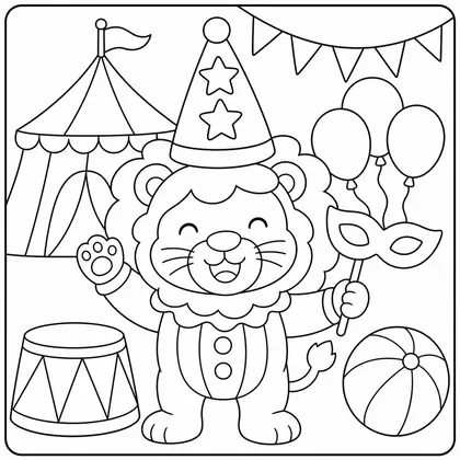Dibujo de leon con sombrero alto para colorear