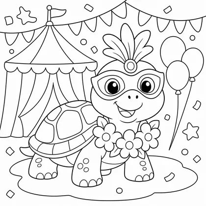 Dibujo de tortuga con flores de carnaval para colorear