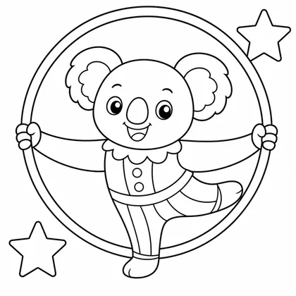 Dibujo de koala con aro acrobatico para colorear