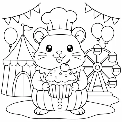 Dibujo de hamster chef de fiesta para colorear
