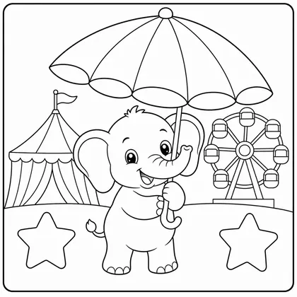 Dibujo de elefante con sombrilla de carnaval para colorear