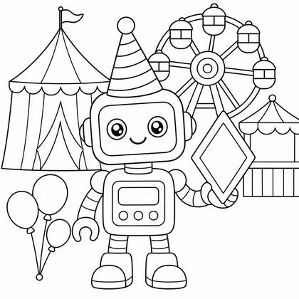 Dibujo de robot con gorro de fiesta para colorear