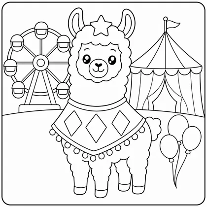 Dibujo de llama con poncho de carnaval para colorear