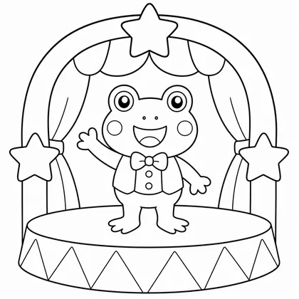 Dibujo de rana en escenario de carnaval para colorear