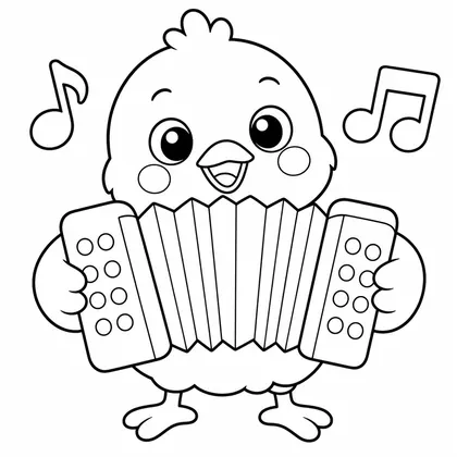 Dibujo de pollito con acordeon para colorear