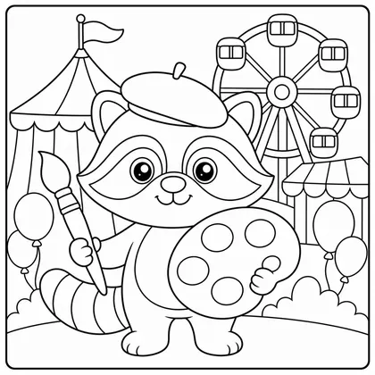 Dibujo de mapache pintor de carnaval para colorear