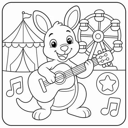 Dibujo de canguro con guitarra para colorear
