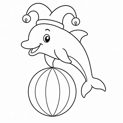 Dibujo de delfín bufon con pelota para colorear