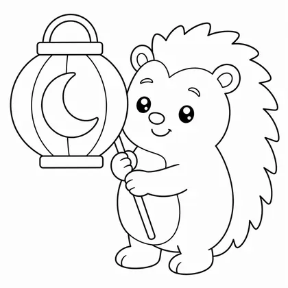 Dibujo de erizo con farol de carnaval para colorear