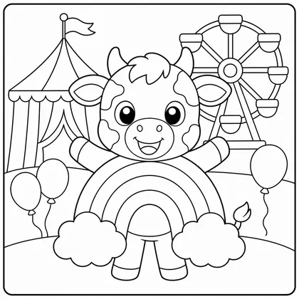 Dibujo de vaca con disfraz de arcoiris para colorear