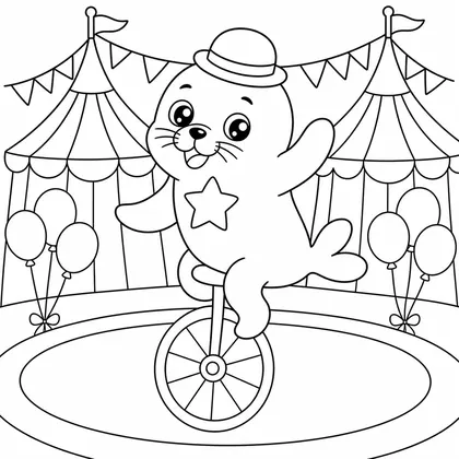 Dibujo de foca en monociclo para colorear