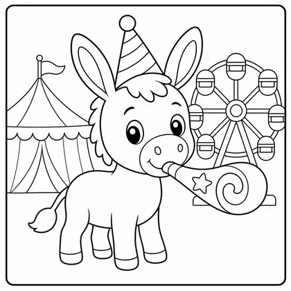 Dibujo de burro con matasuegras para colorear