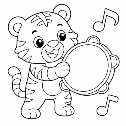 Dibujo de tigre con pandereta para colorear