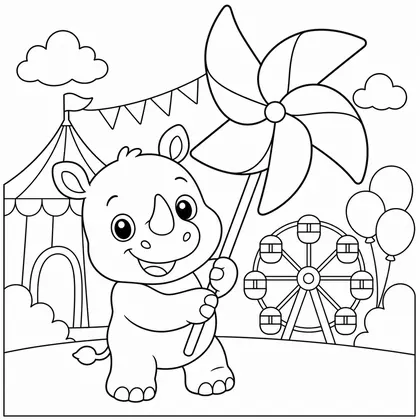 Dibujo de rinoceronte con molinillo para colorear