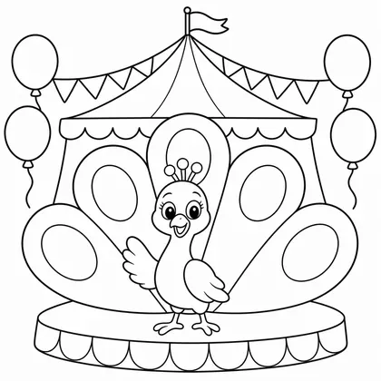 Dibujo de pavo real con abanico de plumas para colorear