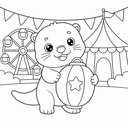 Dibujo de nutria con farol de fiesta para colorear