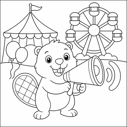 Dibujo de castor con megafono para colorear