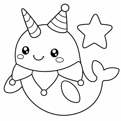 Dibujo de narval con cuello de bufon para colorear