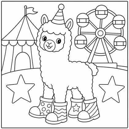 Dibujo de alpaca con botas de carnaval para colorear