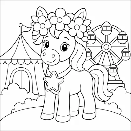 Dibujo de caballo con corona de flores para colorear